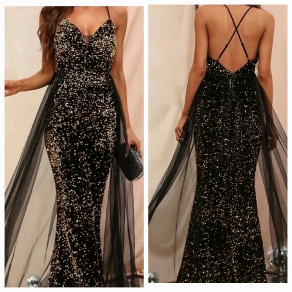 Bllack Cami Strapless Backless Sequined  Mermaid Maxi F… - Picture 1 of 10